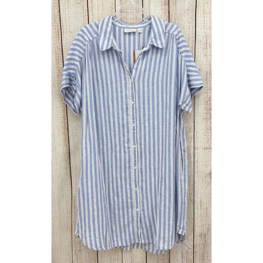 Ecothreads Brunnera Shirt Dress Size XL Striped Button Front Linen‎ Blend NWT
